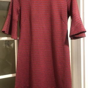 Tyler Boe Red Printed A-Line Dress with Flared Sleeves
